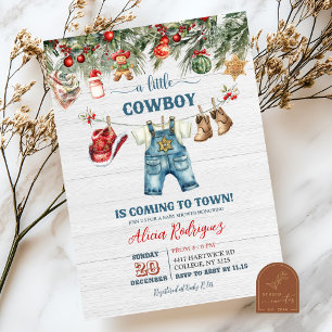 Invitation Blue Little Cowboy Western Holiday Baby shower