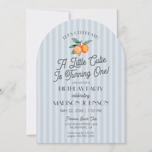 Invitation Blue Little Cutie Citrus fête d'anniversaire (Devant)