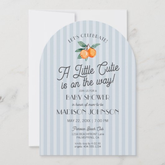 Invitation Blue Little Cutie Sur Le Chemin Baby shower Citrus (Devant)