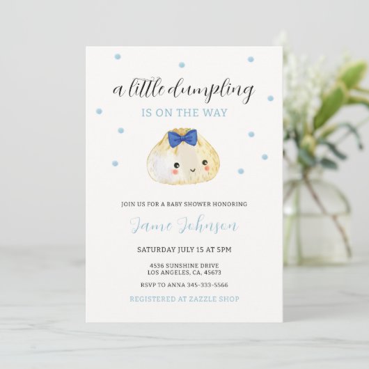 Invitation Blue Little Dumpling Est Sur Le Chemin Baby shower (Debout devant)