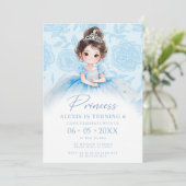 Invitation Blue Little Princess Royal Birthday Girl (Debout devant)