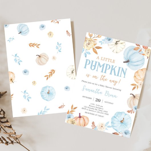 Invitation Blue Little Pumpkin Fall Baby Shower