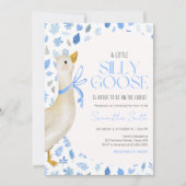 Invitation Blue Little Silly Goose Baby Shower (Devant)