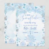Invitation Blue Little Snowflake Sur Le Chemin Baby shower (Devant / Derrière)