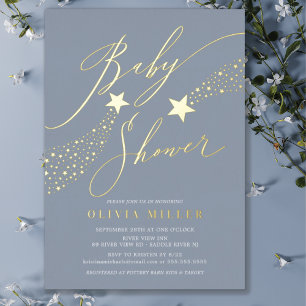 Invitation Blue Little Star Baby shower Foil