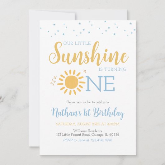 Invitation Blue Little Sunshine Anniversaire (Devant)