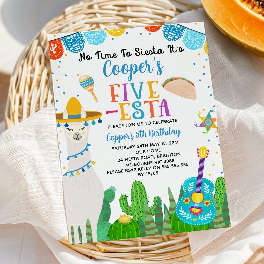 Invitation Blue Llama Taco Fiesta Cinq Esta 5e anniversaire
