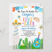 Invitation Blue Llama Taco Fiesta Cinq Esta 5e anniversaire (Devant)