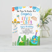 Invitation Blue Llama Taco Fiesta Cinq Esta 5e anniversaire (Debout devant)