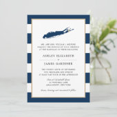 Invitation Blue Long Island Map East Hampton Heart Mariage (Debout devant)