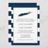 Invitation Blue Long Island Map East Hampton Heart Mariage (Devant / Derrière)
