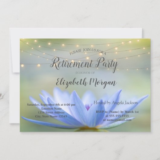 Invitation Blue Lotus String Lights Retraite Party (Devant)