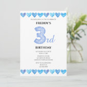 Invitation Blue Love Hearts 3ème anniversaire Photo (Debout devant)