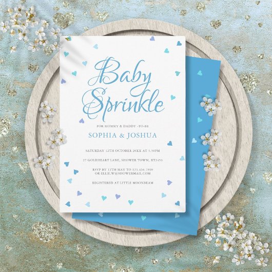 Invitation Blue Love Hearts Couples Baby Boy Sprinkle Douche