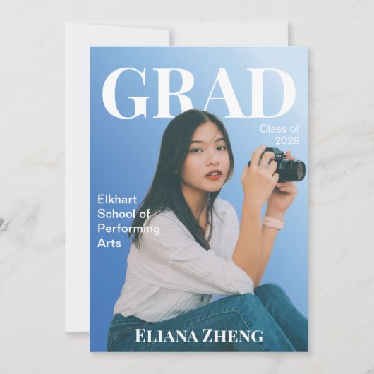 Invitation Blue Magazine Graduation Announcement Card (Devant)