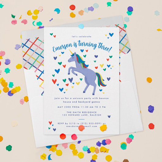 Invitation Blue Magic Arc-en-ciel Unicorn Anniversaire