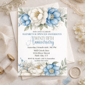 Invitation Blue Magnolia and Peony 25th Wedding Anniversary