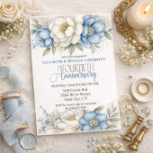 Invitation Blue Magnolia and Peony 40th Wedding Anniversary