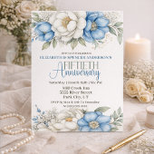 Invitation Blue Magnolia and Peony 50th Wedding Anniversary