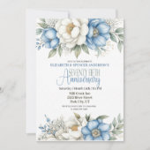 Invitation Blue Magnolia and Peony 75th Wedding Anniversary (Devant)