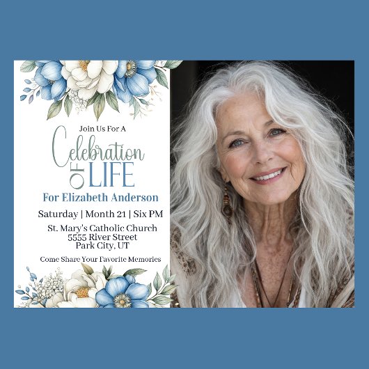 Invitation Blue Magnolia and Peony Celebration Of Life