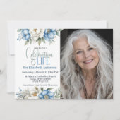 Invitation Blue Magnolia and Peony Celebration Of Life (Devant)