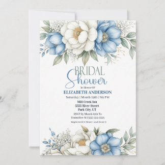 Invitation Blue Magnolia and Peony Flower Bridal Shower