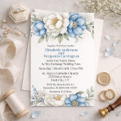 Invitation Blue Magnolia and Peony Flower Wedding