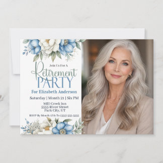 Invitation Blue Magnolia and Peony Retirement Party