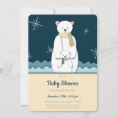 Invitation Blue Maman et bébé Ours polaire dans le Baby showe (Devant)