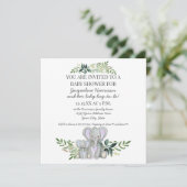 Invitation Blue maman n Baby Elephant w Foliage Garçon Douche (Debout devant)