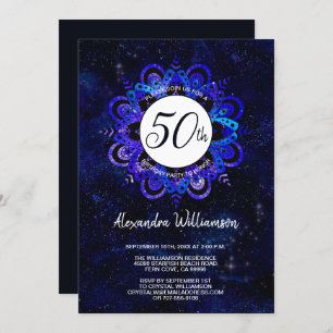 Invitation Blue Mandala Space Stars Boho 50e fête d'anniversa