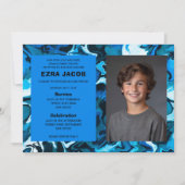 Invitation Blue Marble Custom PHOTO Bar Bat Mitzvah (Devant)
