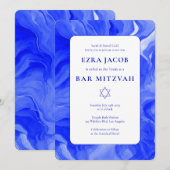 Invitation Blue Marble Star de David Custom Bar Bat mitzvah (Devant / Derrière)