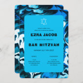 Invitation Blue Marble Star de David Custom Bar Bat mitzvah (Devant / Derrière)