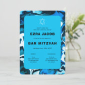 Invitation Blue Marble Star de David Custom Bar Bat mitzvah (Debout devant)