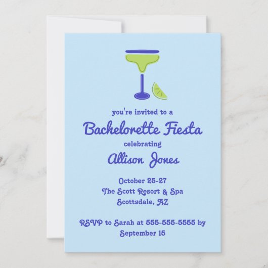Invitation Blue Margarita Bachelorette Fête (Devant)