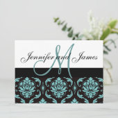 Invitation Blue Mariage damassé avec des noms de m (Debout devant)