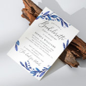 Invitation Blue marine floral script bachelorette week-end