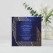 Invitation Blue Marine Navy Leaf Gold Birthday Party (Debout devant)