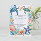 Invitation Blue Marine Seashells Ocean Sea Beach Baby shower (Debout devant)