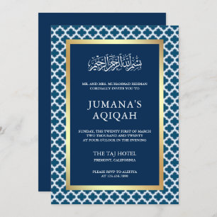 Invitation Blue marocain Quatrefoil Motif islamique Aqiqah