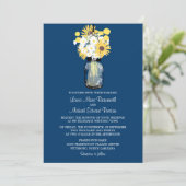 Invitation Blue Mason Jar Daisies Jaune Sunflowers Mariage (Debout devant)