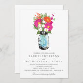 Invitation Blue Mason Jar et Gerber Daisies Mariage (Devant / Derrière)