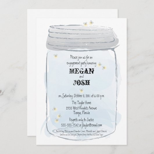 Invitation Blue Mason Jar & Fireflies (Devant / Derrière)