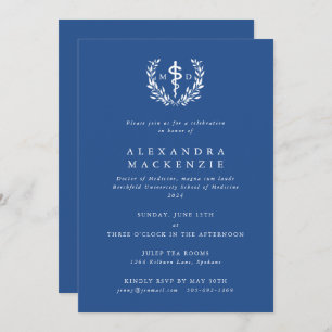 Invitation Blue MD Asclepius + Laurel Wreath Graduation