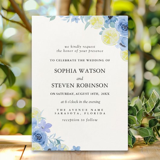 Invitation Blue Mediterranean Lemon Wedding