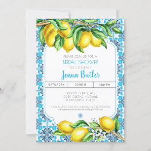 Invitation Blue Mediterranean Tile Lemon Bridal Shower