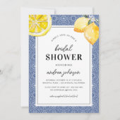 Invitation Blue Mediterranean Tile Lemon Simple Bridal Shower (Devant)