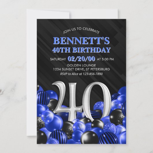 Invitation Blue Mens 40e anniversaire (Devant)